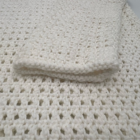 Lauren Ralph Lauren Cream Crochet Tunic Sweater M Hand Knit 100% Cotton Boho - Picture 10 of 11